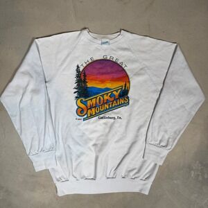Vintage 1986 Alore Smoky Mountains Gatlinburg TN White Sweatshirt Mens Large USA
